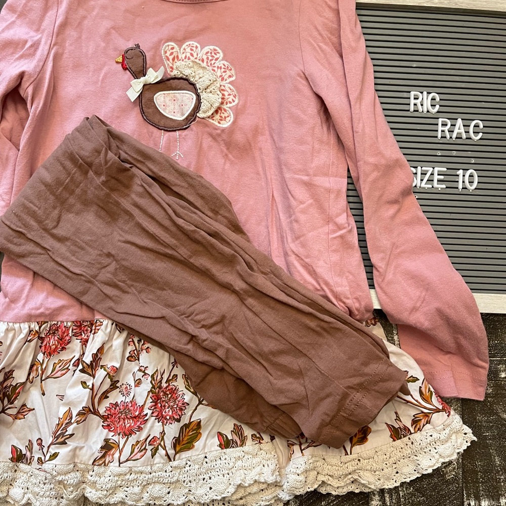 Ric Rac and ruffles Kids Pink and Brown Turkey Matching Set